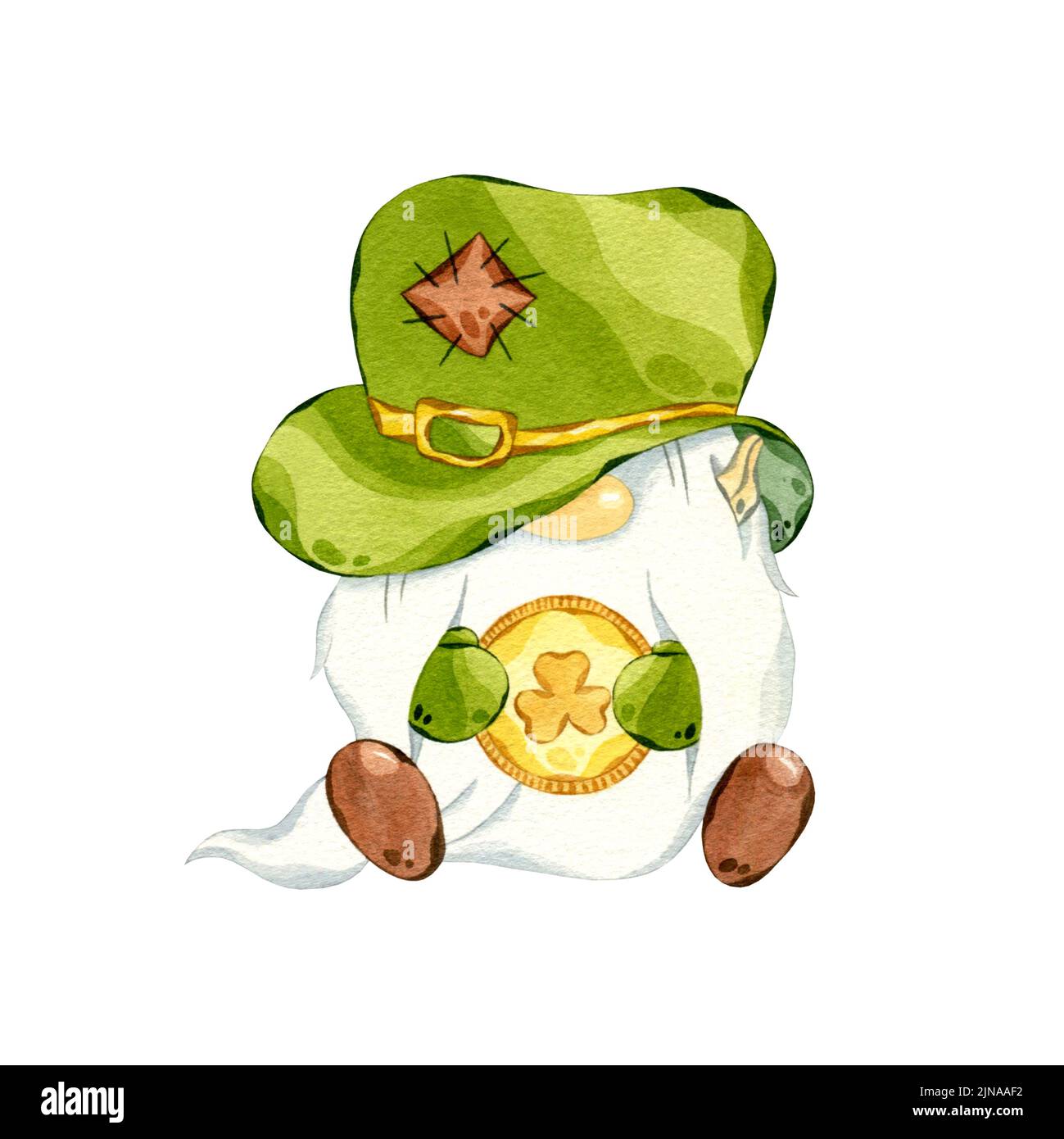 St Patrick's day leprechaun with gold coin. Watercolor gnome with gold ...