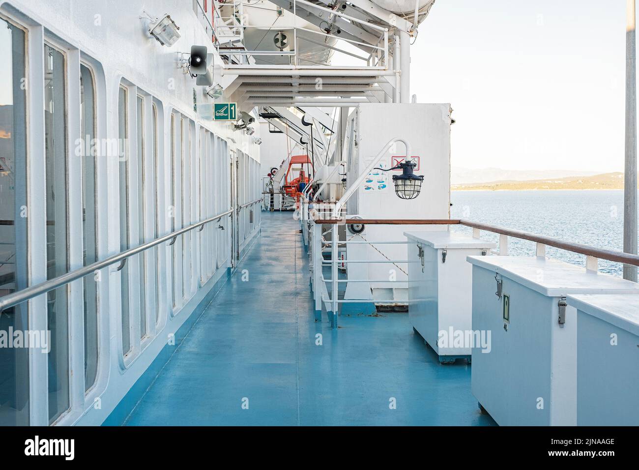 Walking deck on the cruise ship at sea Stock Photo Alamy