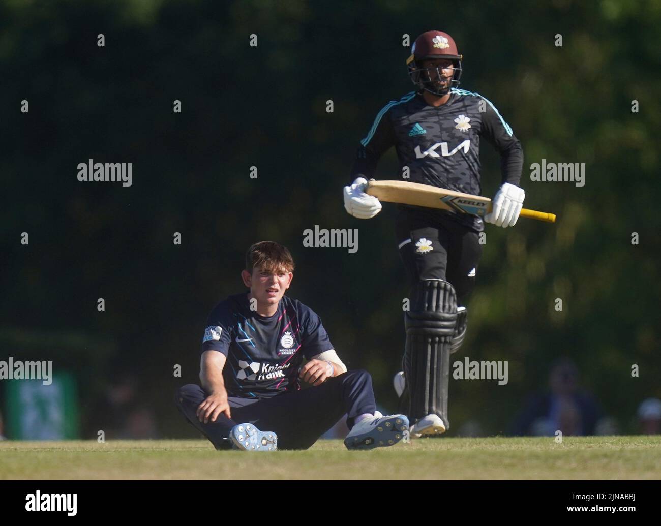 Middlesex's Ethan Bamber during Royal London One-Day Cup Group A match at Radlett Cricket Club, Hertfordshire. Picture date: Wednesday August 10, 2022. Stock Photo