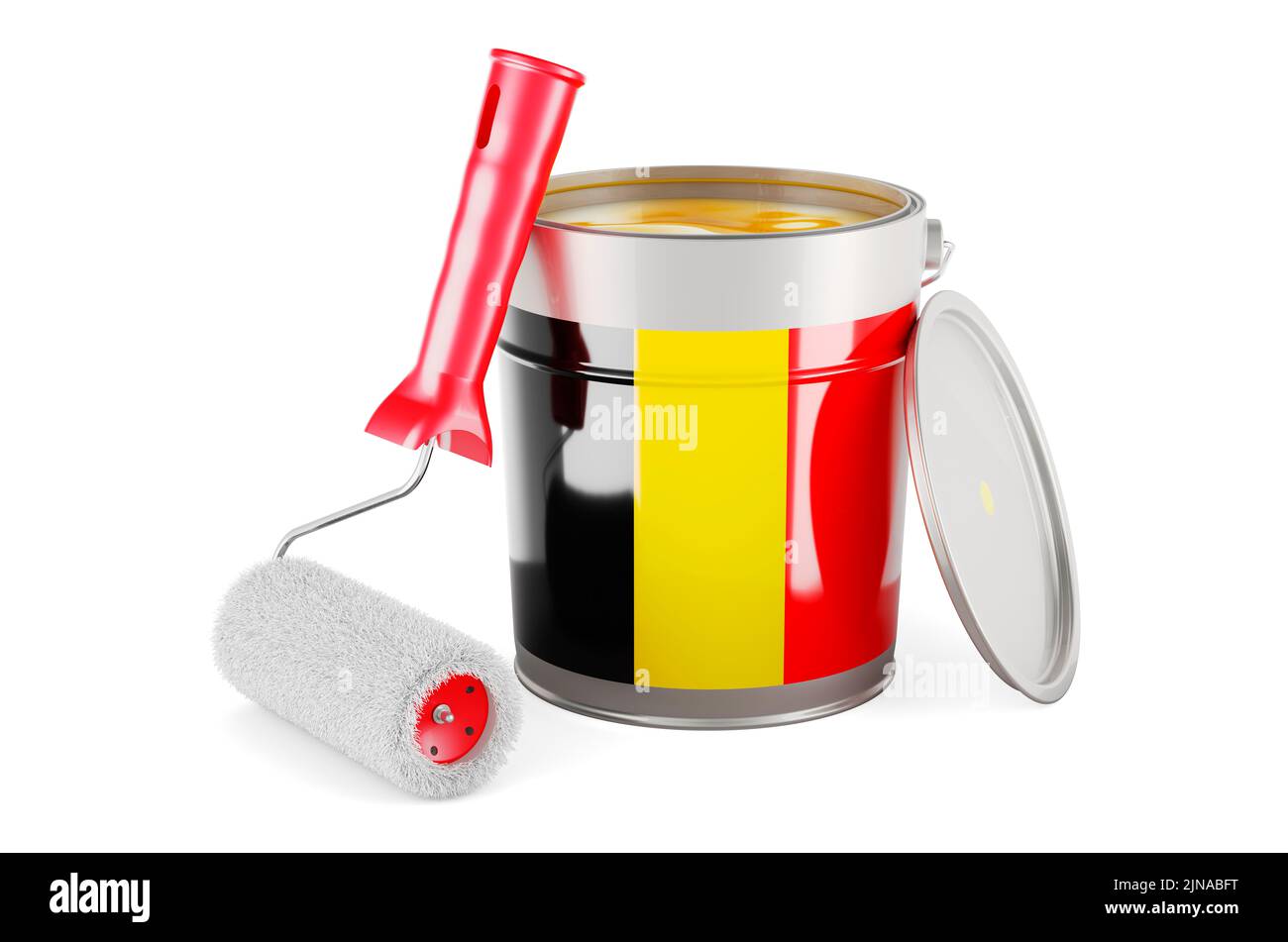 Belgian flag on the paint can, 3D rendering isolated on white ...