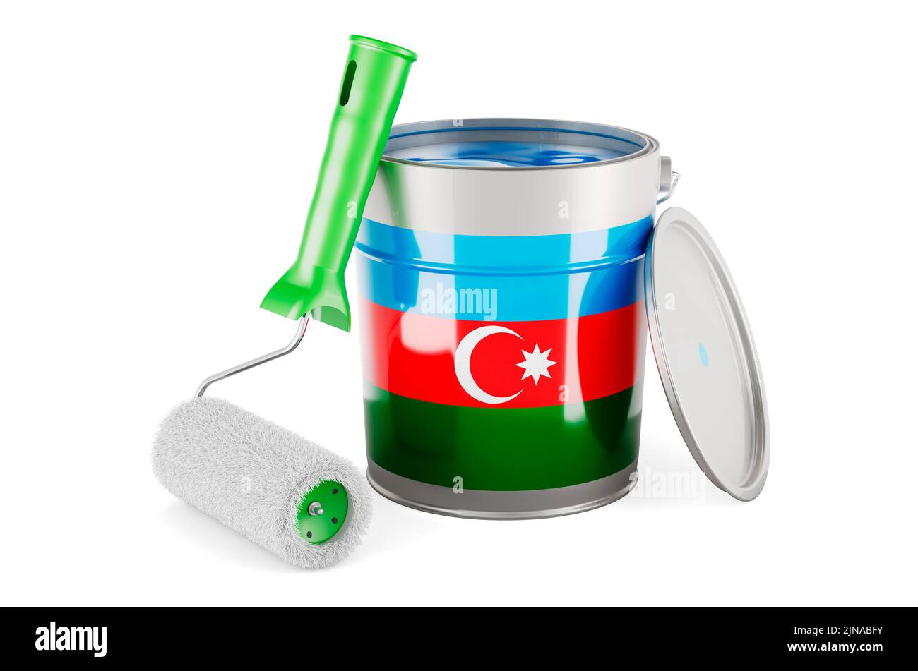 Azerbaijani flag on the paint can, 3D rendering isolated on white ...