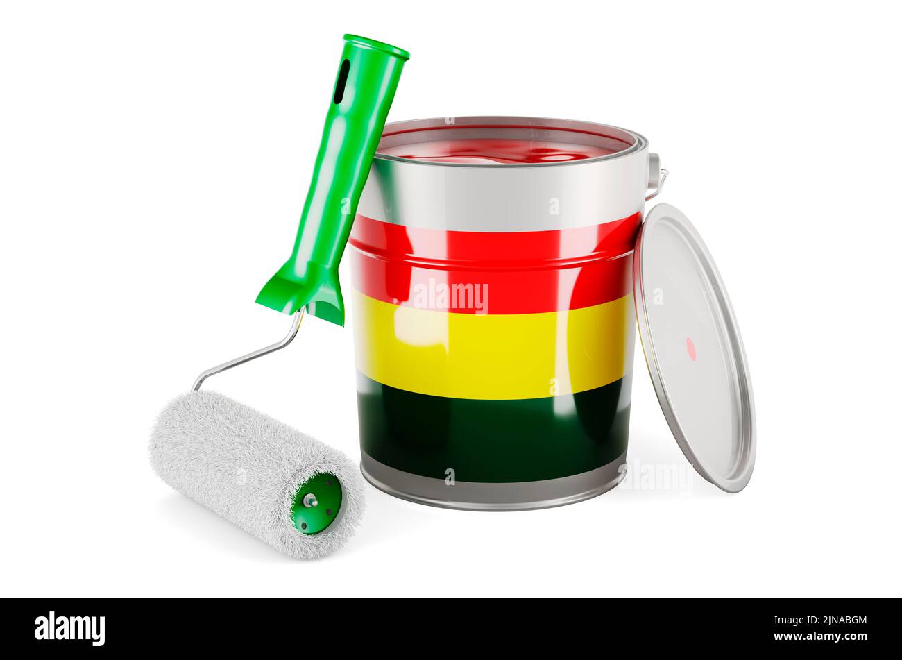 Bolivian flag on the paint can, 3D rendering isolated on white ...