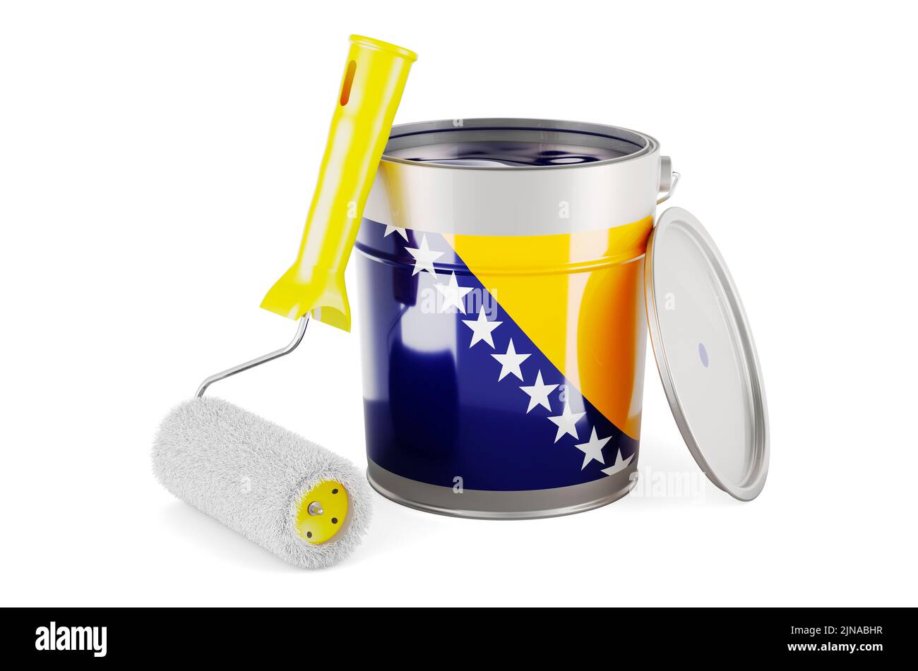 Bosnian and Herzegovinan flag on the paint can, 3D rendering isolated ...