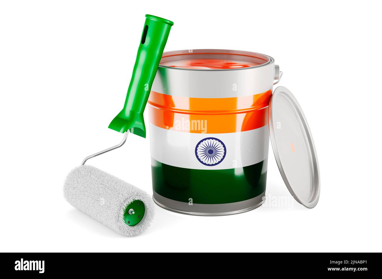 Indian flag on the paint can, 3D rendering isolated on white background Stock Photo