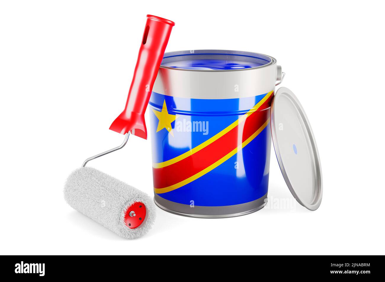Congolese Democratic Republic flag on the paint can, 3D rendering isolated on white background Stock Photo