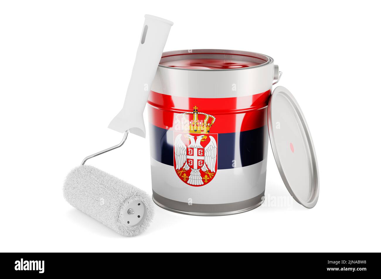 Serbian flag on the paint can, 3D rendering isolated on white ...