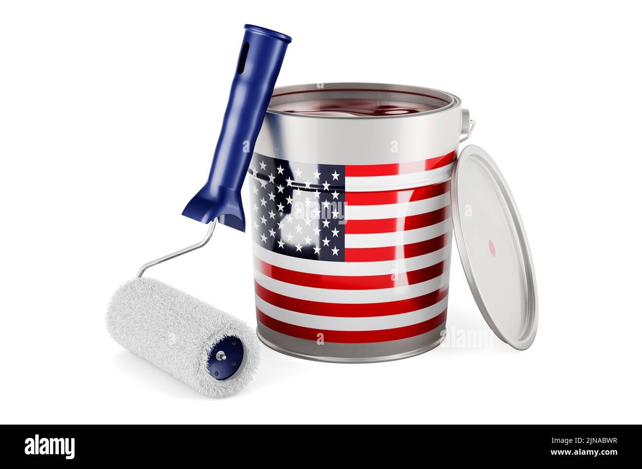 The United States flag on the paint can, 3D rendering isolated on white background Stock Photo