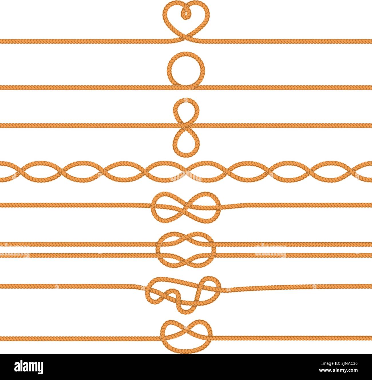 Sailing knots dividers. Marine rope border, sailors cord line and