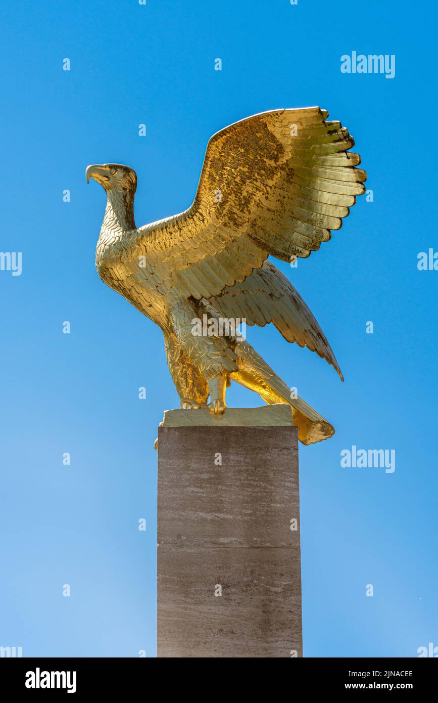 Golden Eagle In Front Of The House Of German Sports, Olympiapark Berlin Westend, Germany Stock Photo