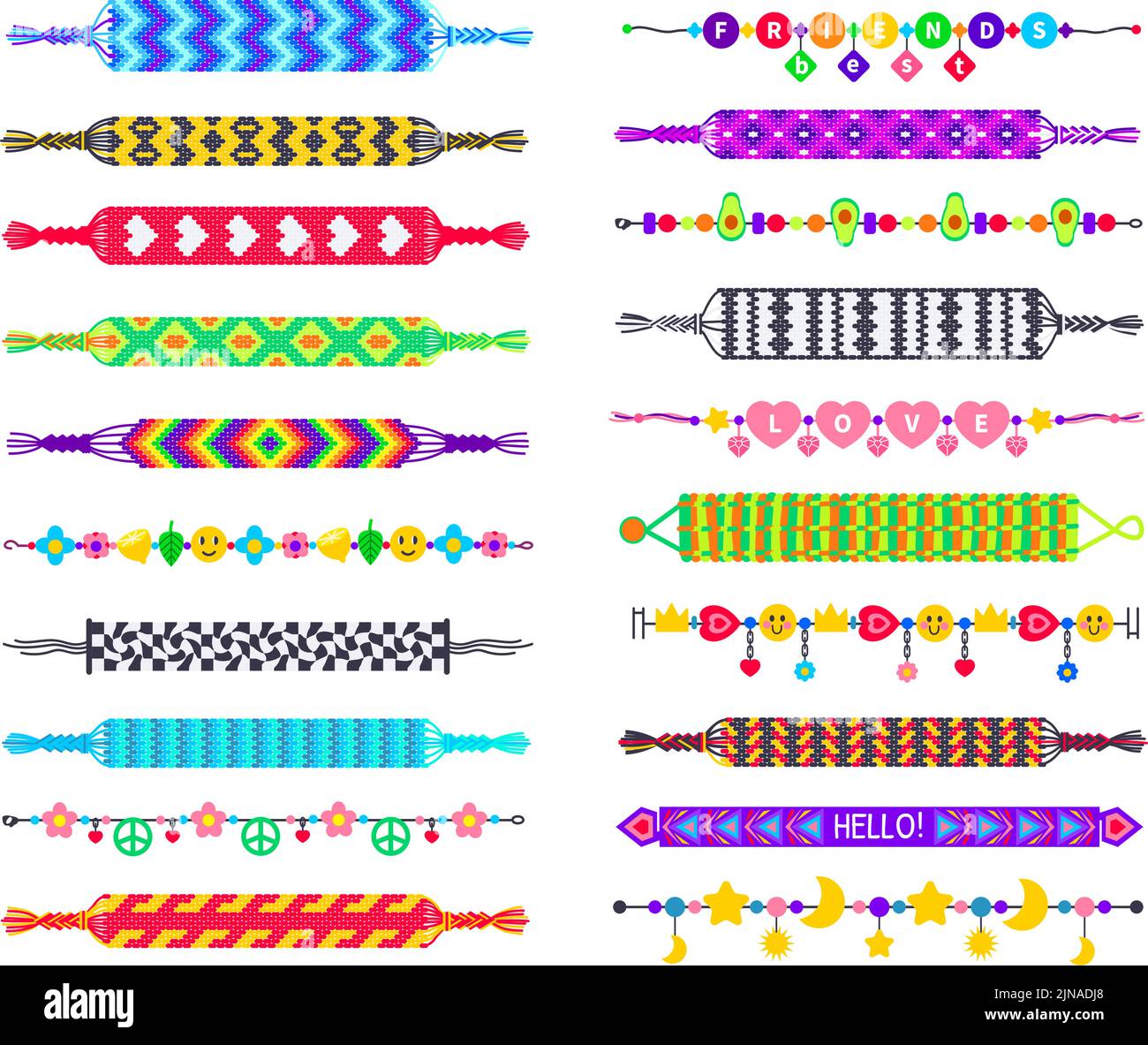 Handmade hippie bracelets. Friendship bands, colorful wristband and braided bracelet vector set Stock Vector