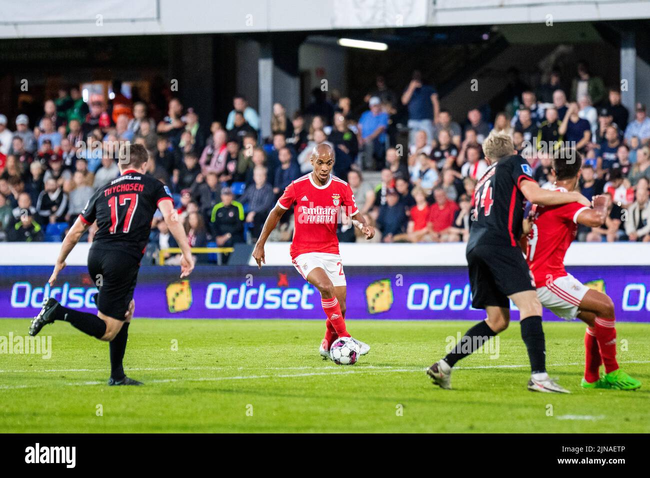 Randers, Denmark. 09th, August 2022. Joao Mario (20) of Benfica seen during the UEFA Champions League qualification match between FC Midtjylland and Benfica at Cepheus Park in Randers. (Photo credit: Gonzales Photo - Balazs Popal). Stock Photo