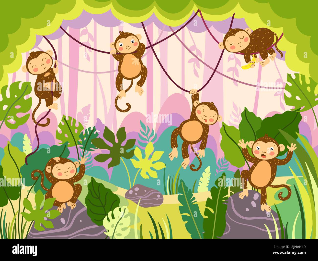 Monkeys in tree cartoon hi-res stock photography and images - Alamy