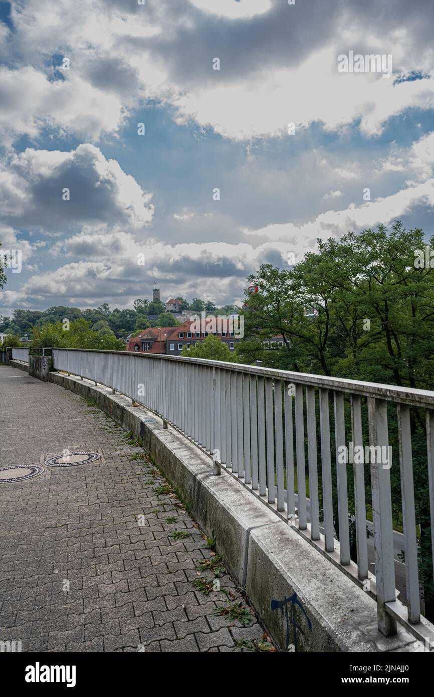 Walkway in Bielefeld with Sparrenburg in the Back Stock Photo