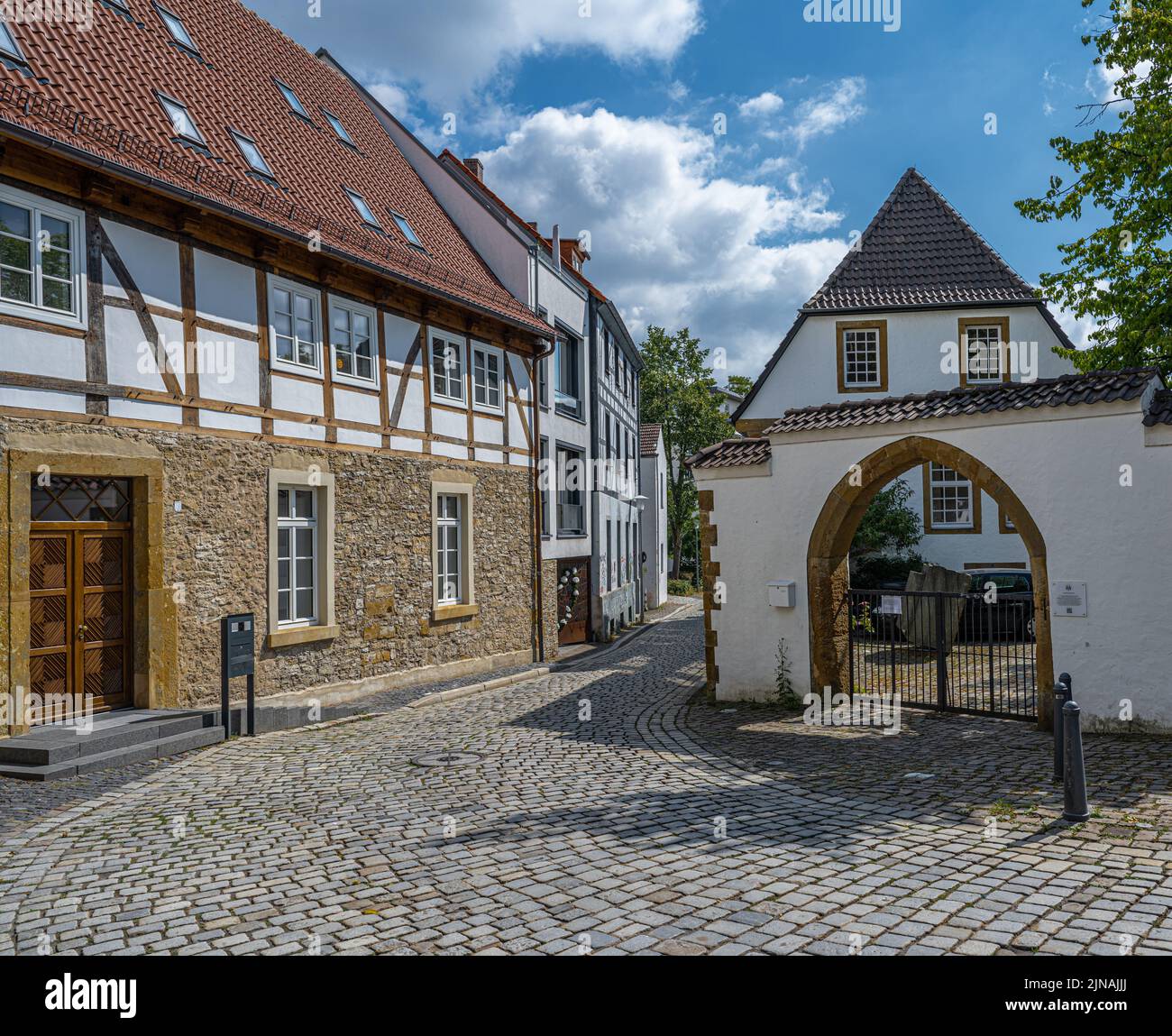 Old Houses in Downtown Bielefeld, Germany Stock Photo