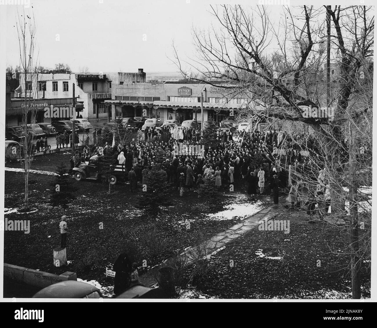 Taos County, New Mexico. War rally in Taos plaza, on news of