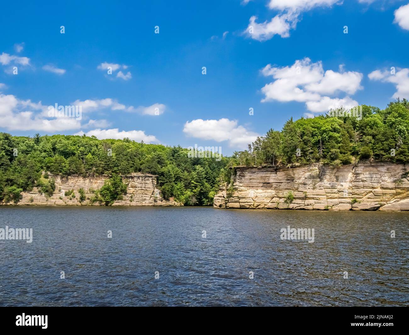 Rocky shoreline of the Wisconsin River in the Wisconsin Dells of the state of Wisconsin USA Stock Photo