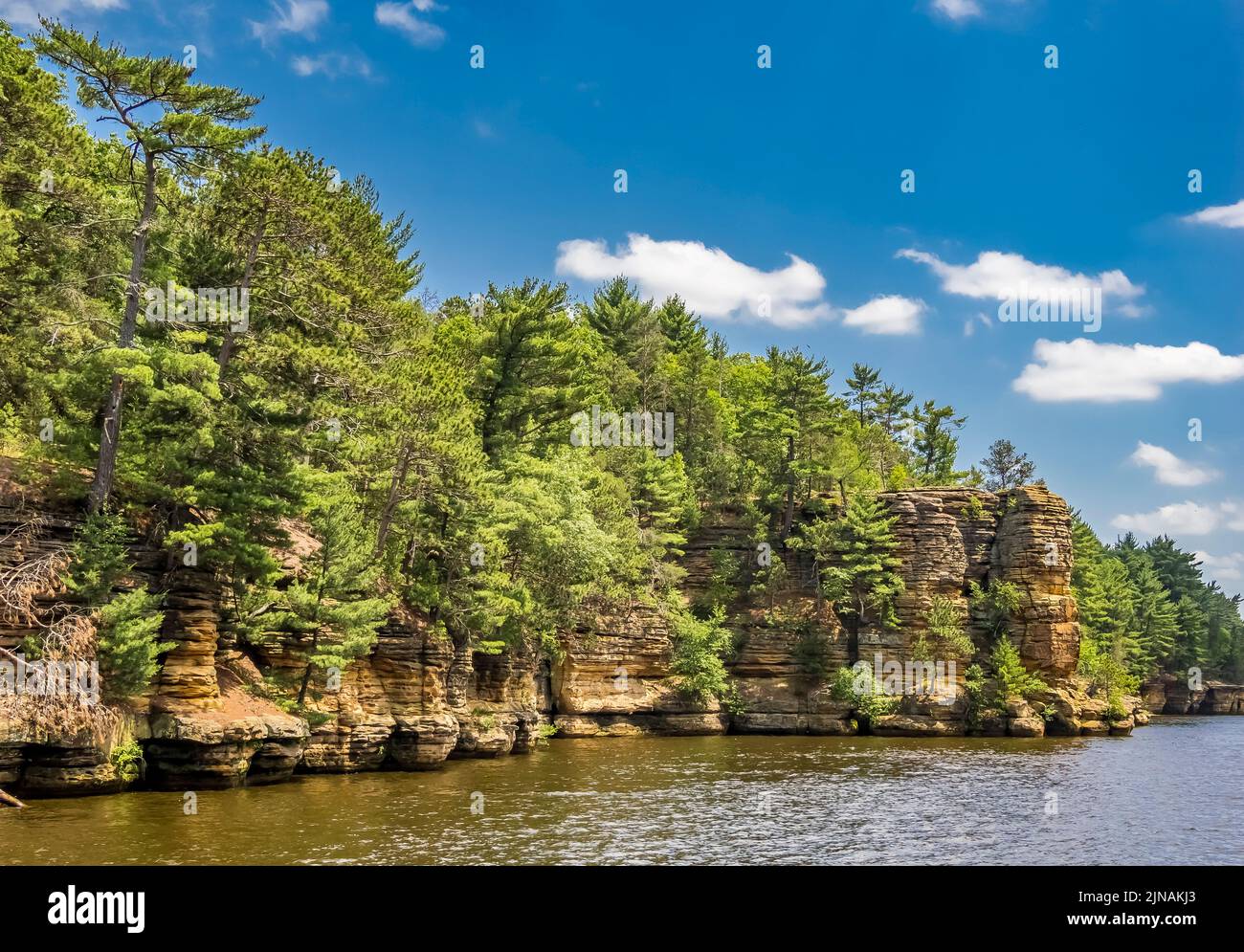 Rocky shoreline of the Wisconsin River in the Wisconsin Dells of the state of Wisconsin USA Stock Photo