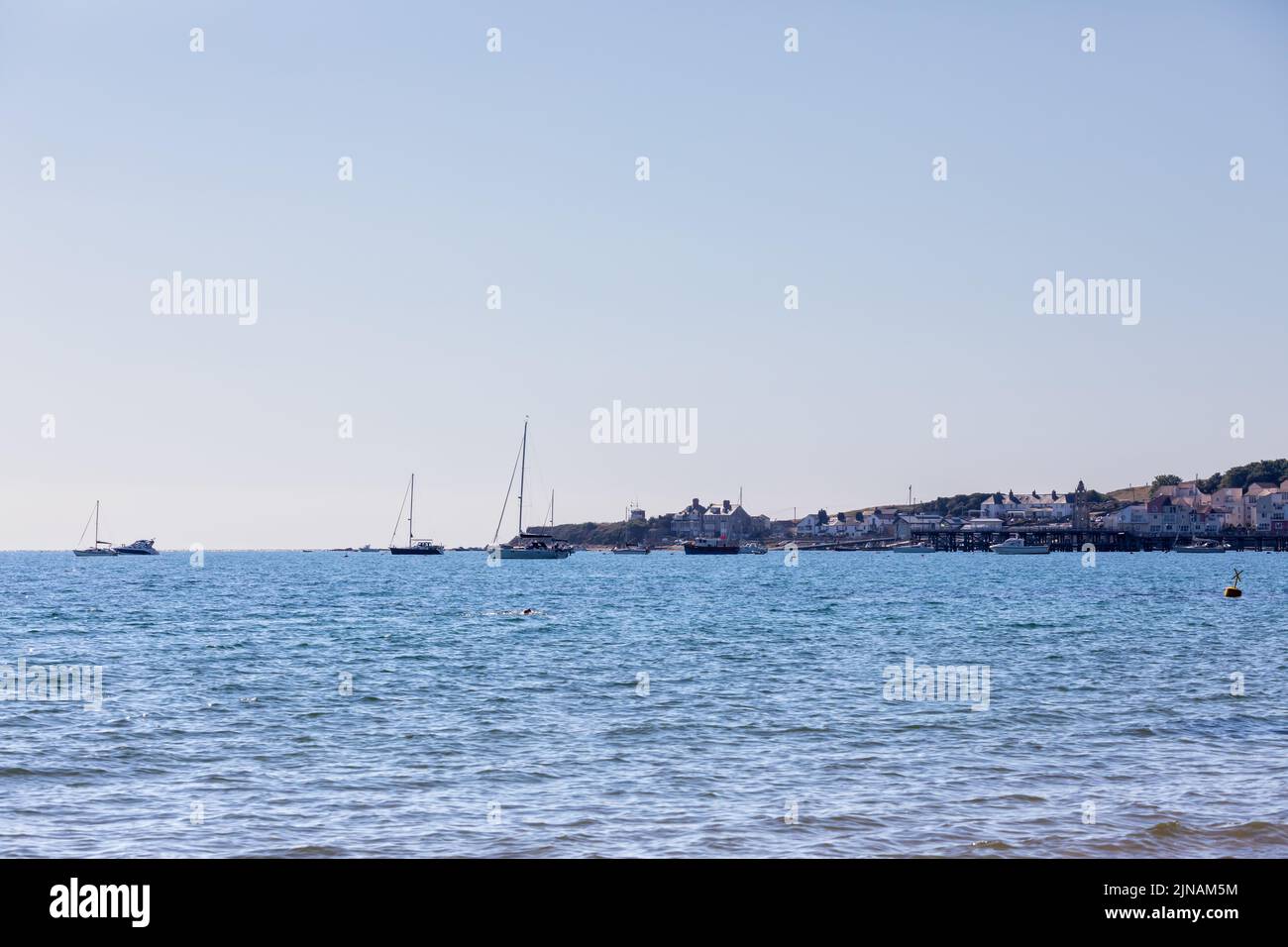 Swanage Bay on a summers morning, Dorset, England Stock Photo