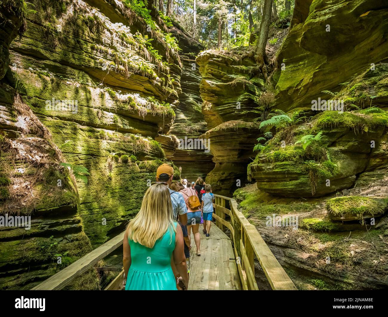 Tourist in Witches Gulch on the Wisconsin River in wisconsin dells in
