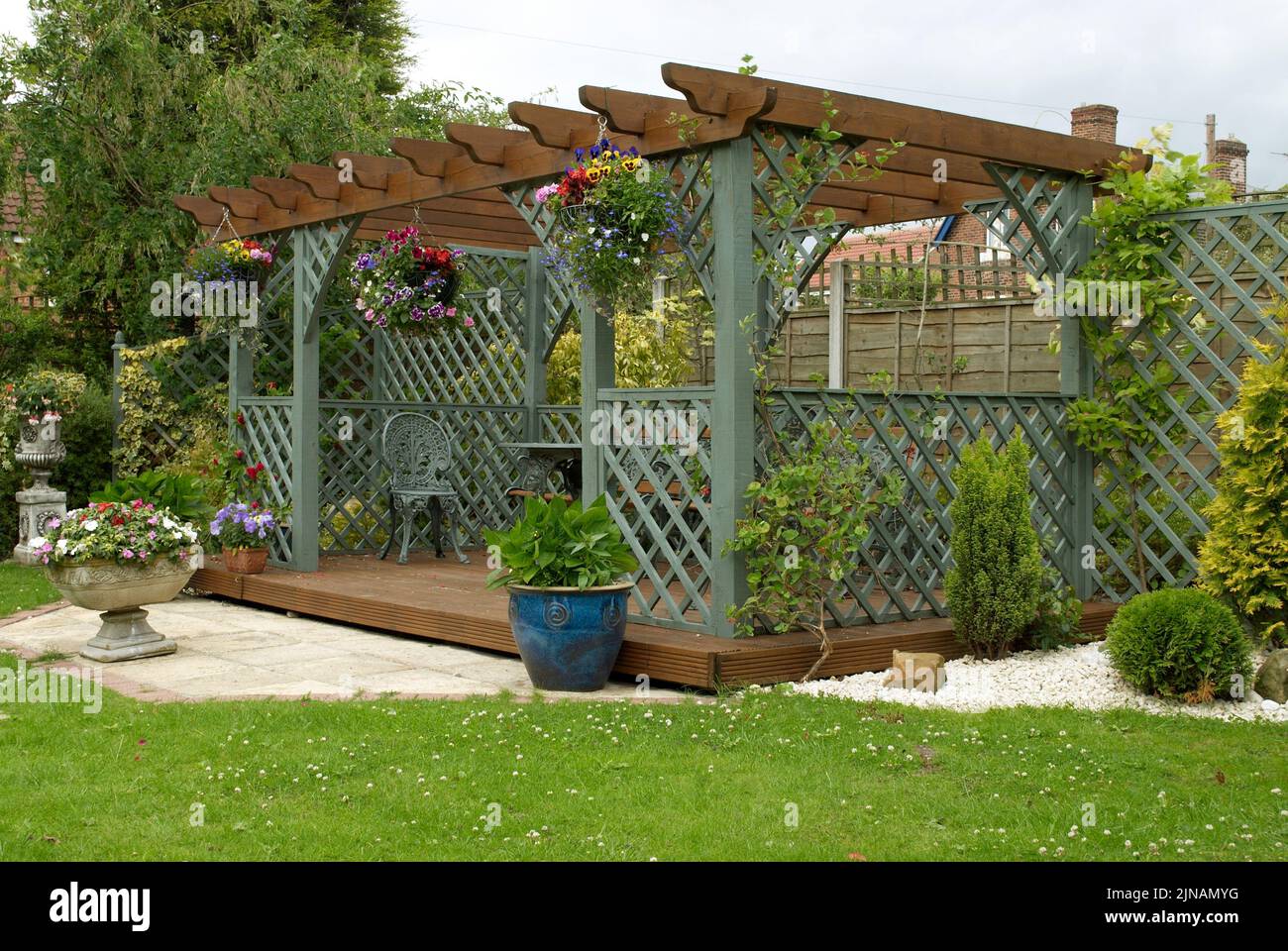 A pergola in an English urban garden Stock Photo Alamy
