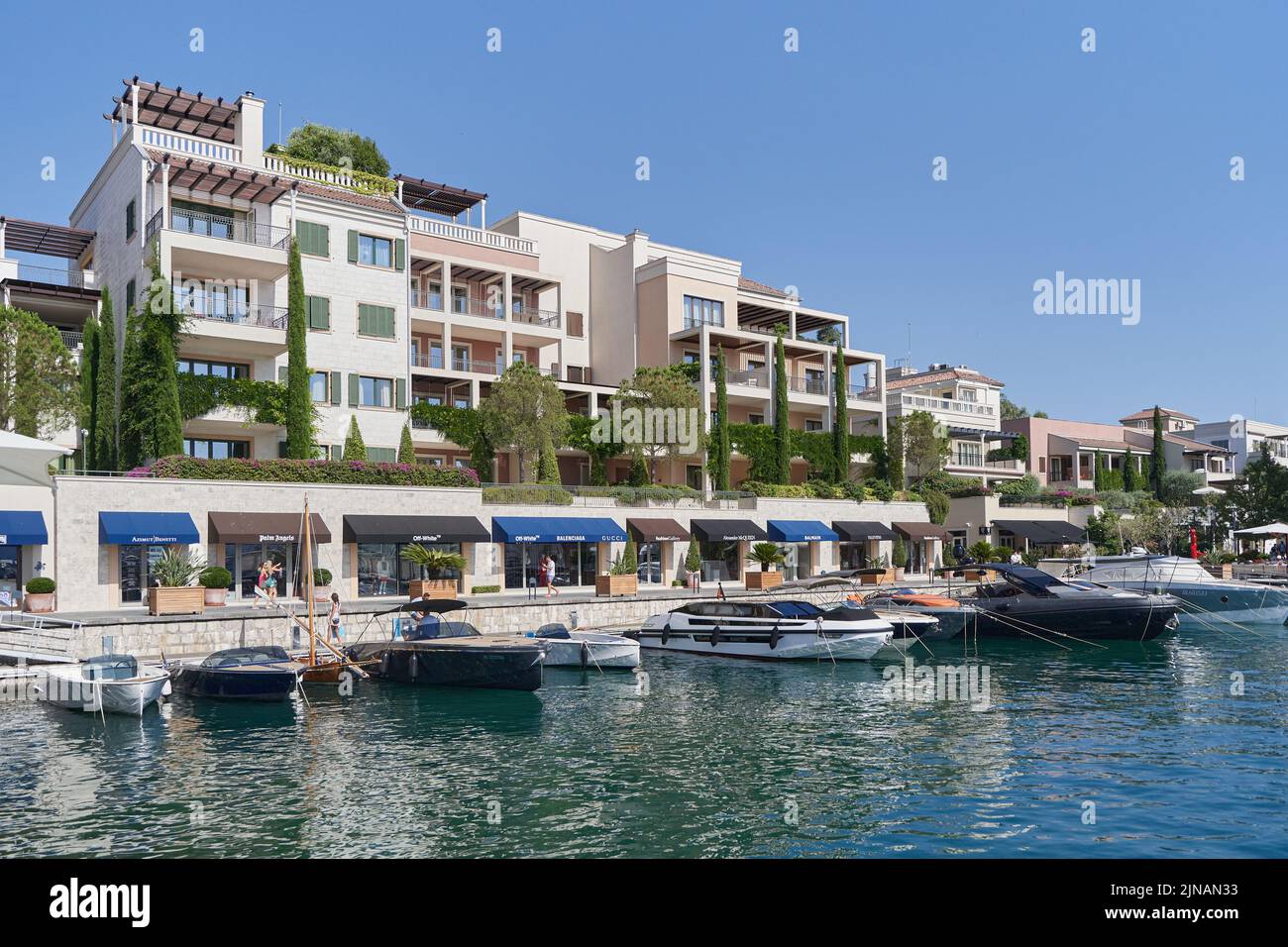 View of luxury resort with yachts and real estate Stock Photo