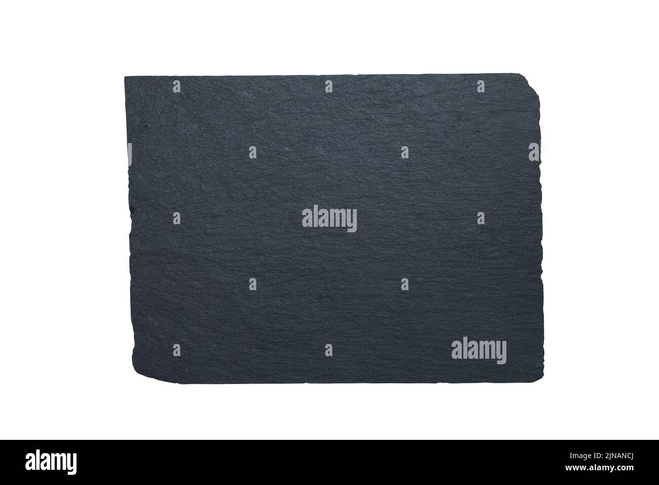 Piece of flat clean sheet of black slate, shot from above isolated on