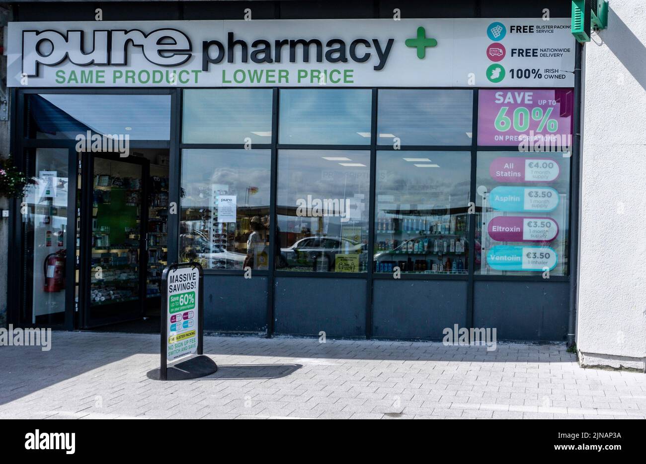 A branch of Pure Pharmacy, a chain of pharmacies in Ireland offering competitive drug pricing. Stock Photo