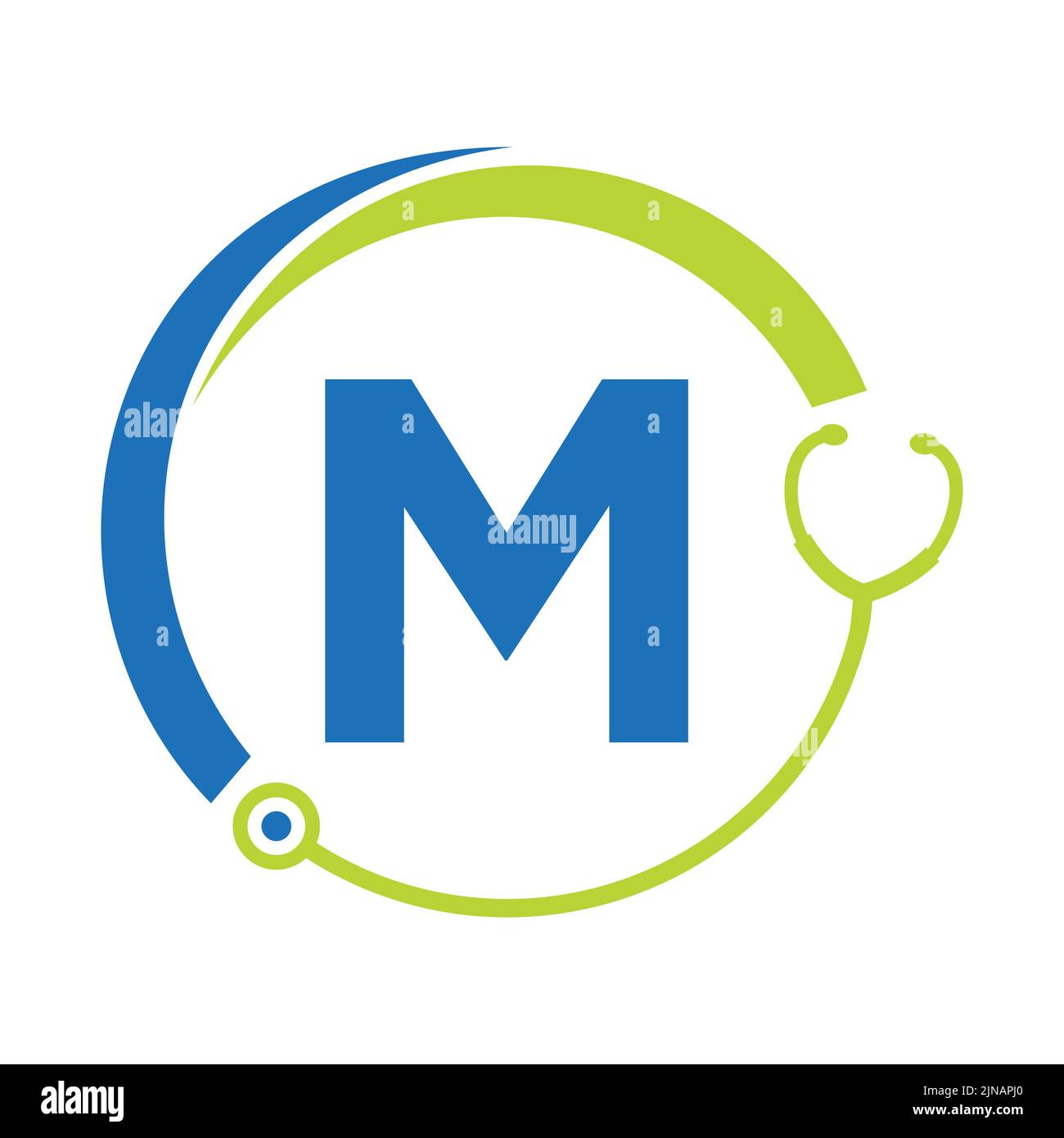 Healthcare Symbol Doctor and Medical Logo on Letter M Template. Doctors Logo with Stethoscope Sign Stock Vector