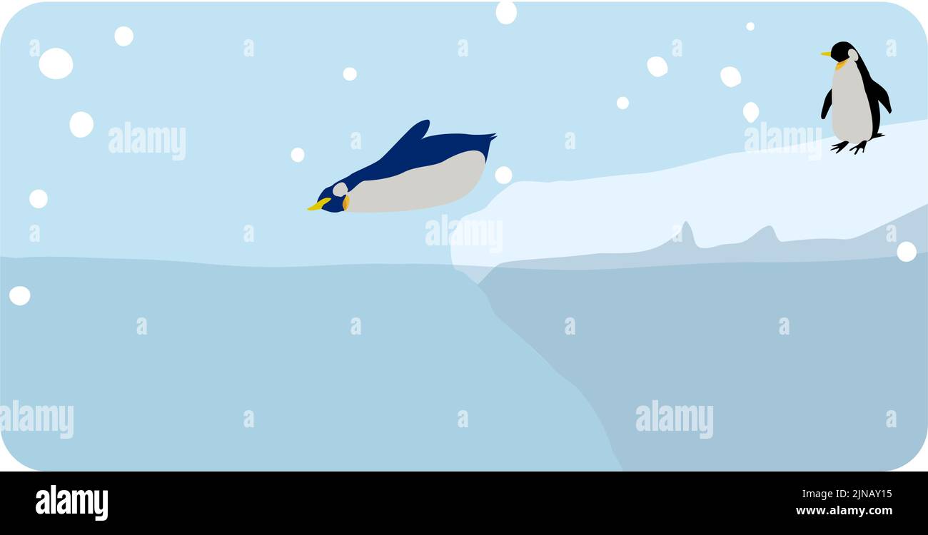 Penguins jumping into the iceberg Stock Vector