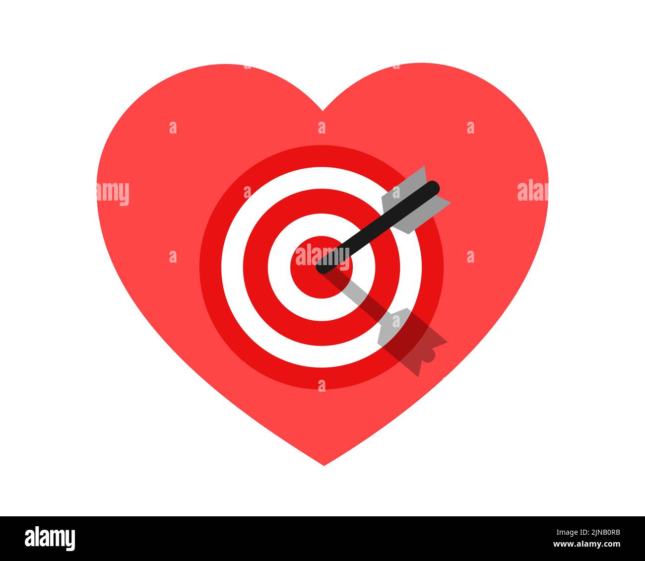 Love arrow is hitting and striking target - heart as metaphor of romance and romantic lovingness, amorousness, affectionateness and affection. Vector Stock Photo