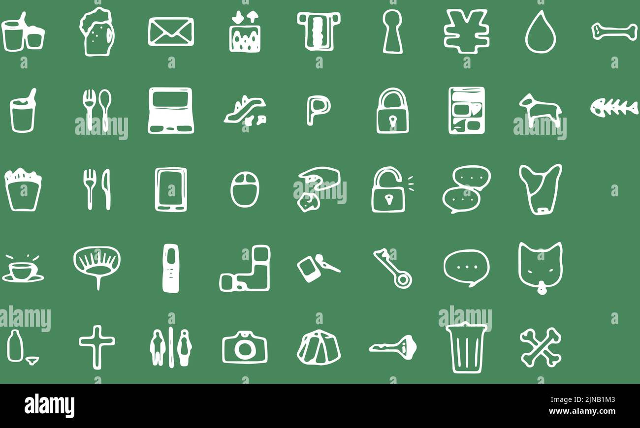Hand-painted icon set 40 meals and personal computers, etc. Stock Vector