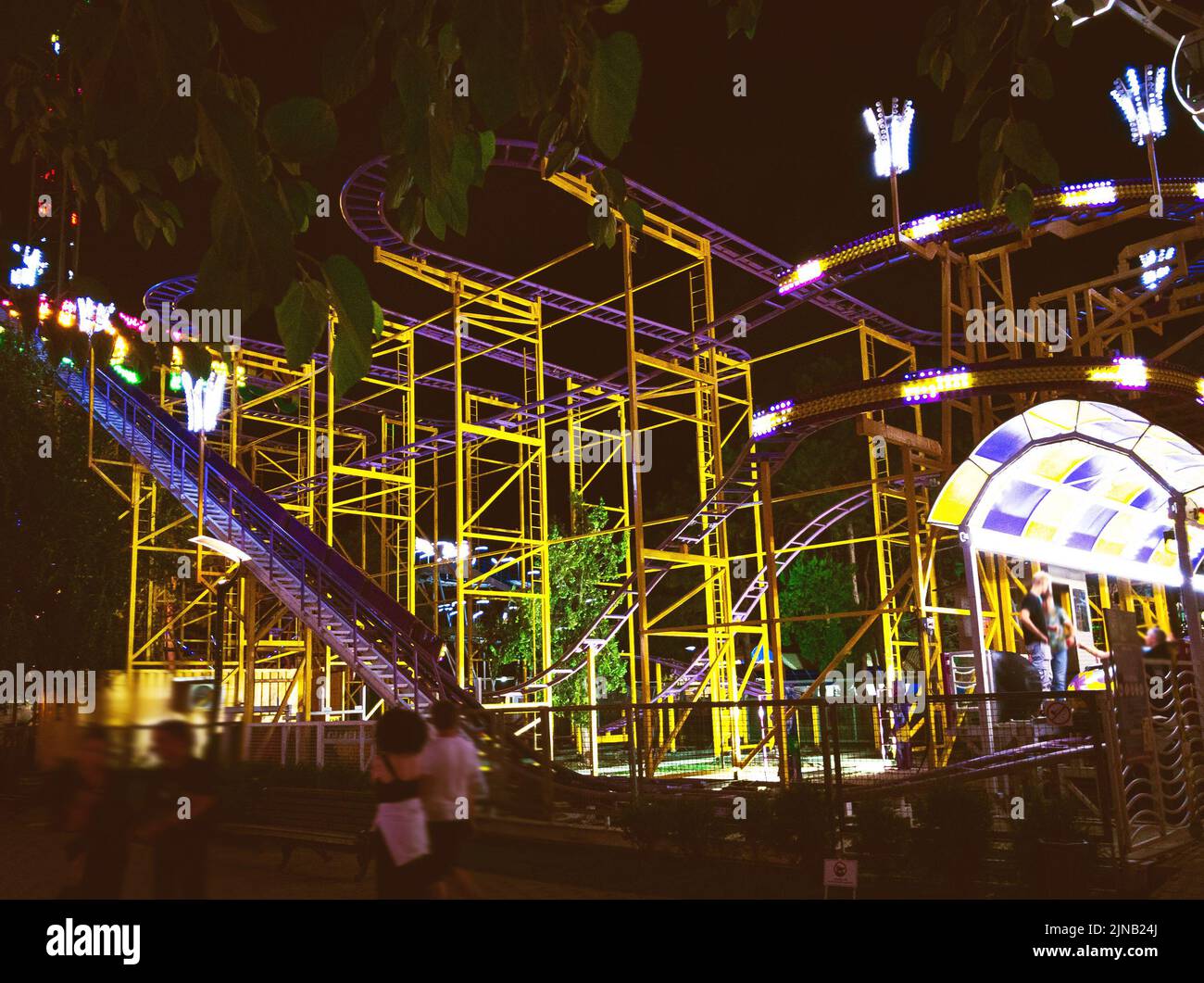Theme Park in night city Stock Photo