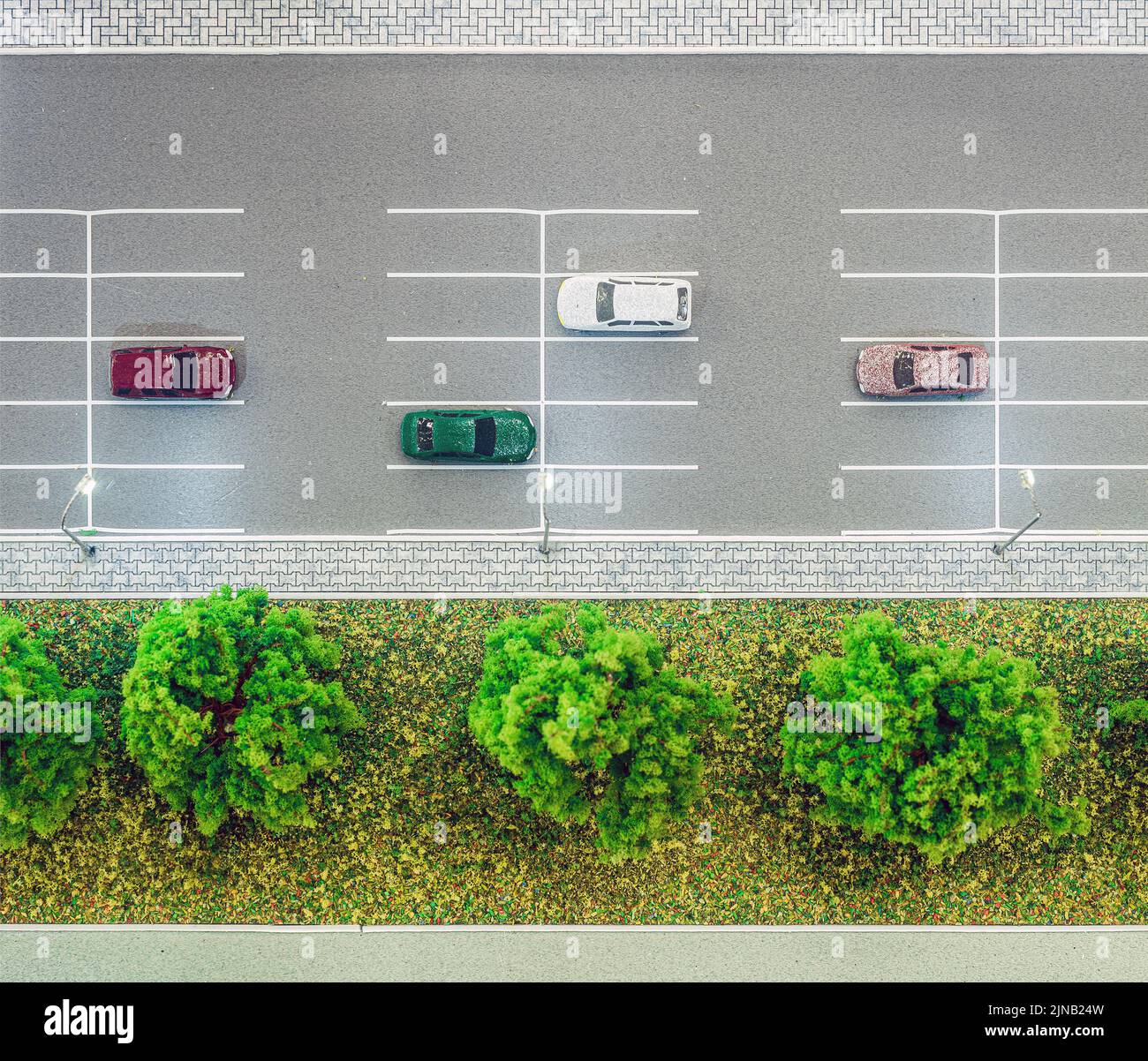 miniature scaled model of city parking lot Stock Photo
