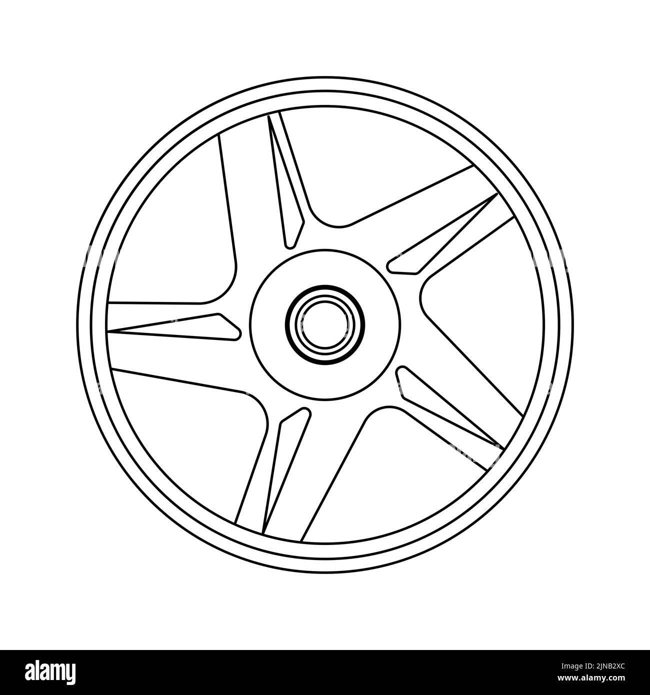 Alloy wheel front view icon engine garage equipment line. Chrome car vector service isolated