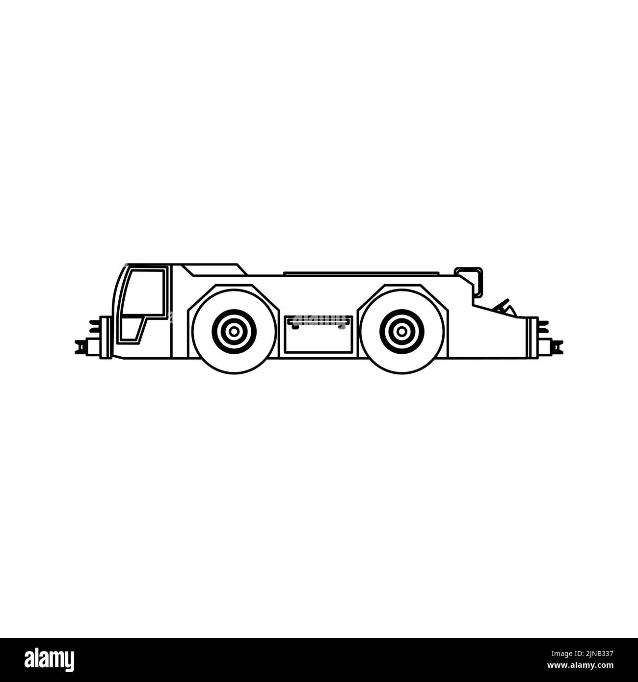 Airport tow truck transportation vector icon illustration outline. Vehicle aviation service transport isolated white line thin Stock Vector