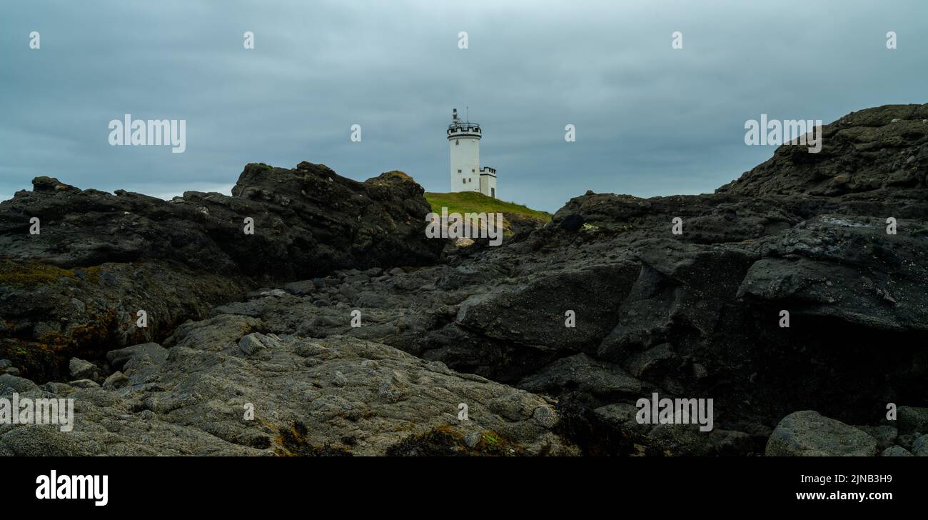 A panorama view of the Elie Lighthouse on the Firth of Forth in Scotland Stock Photo