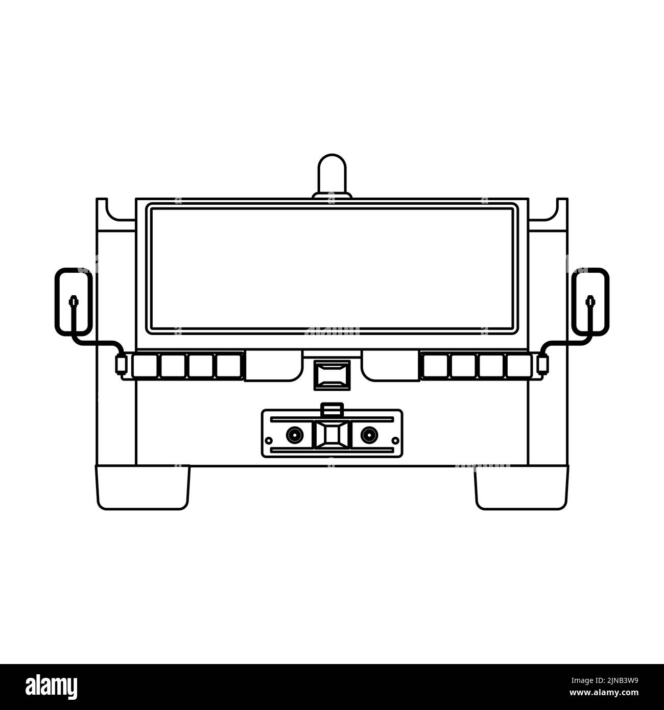 Airport tow truck transportation vector icon illustration outline. Vehicle aviation service transport isolated white line thin Stock Vector