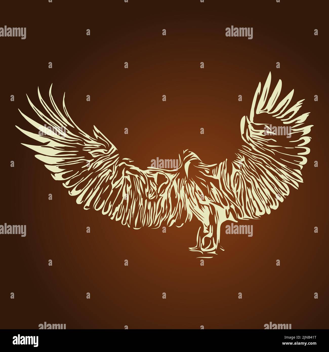 The editable digital eagle drawing on the brown background Stock Vector