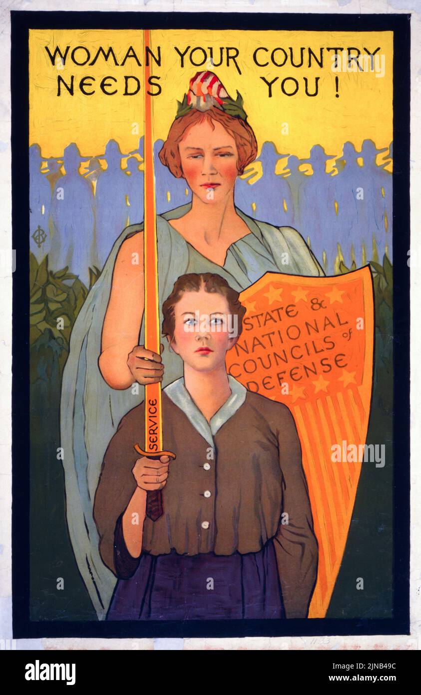 Woman your country needs you! State and National Councils of Defense (1917) American World War I era poster Stock Photo