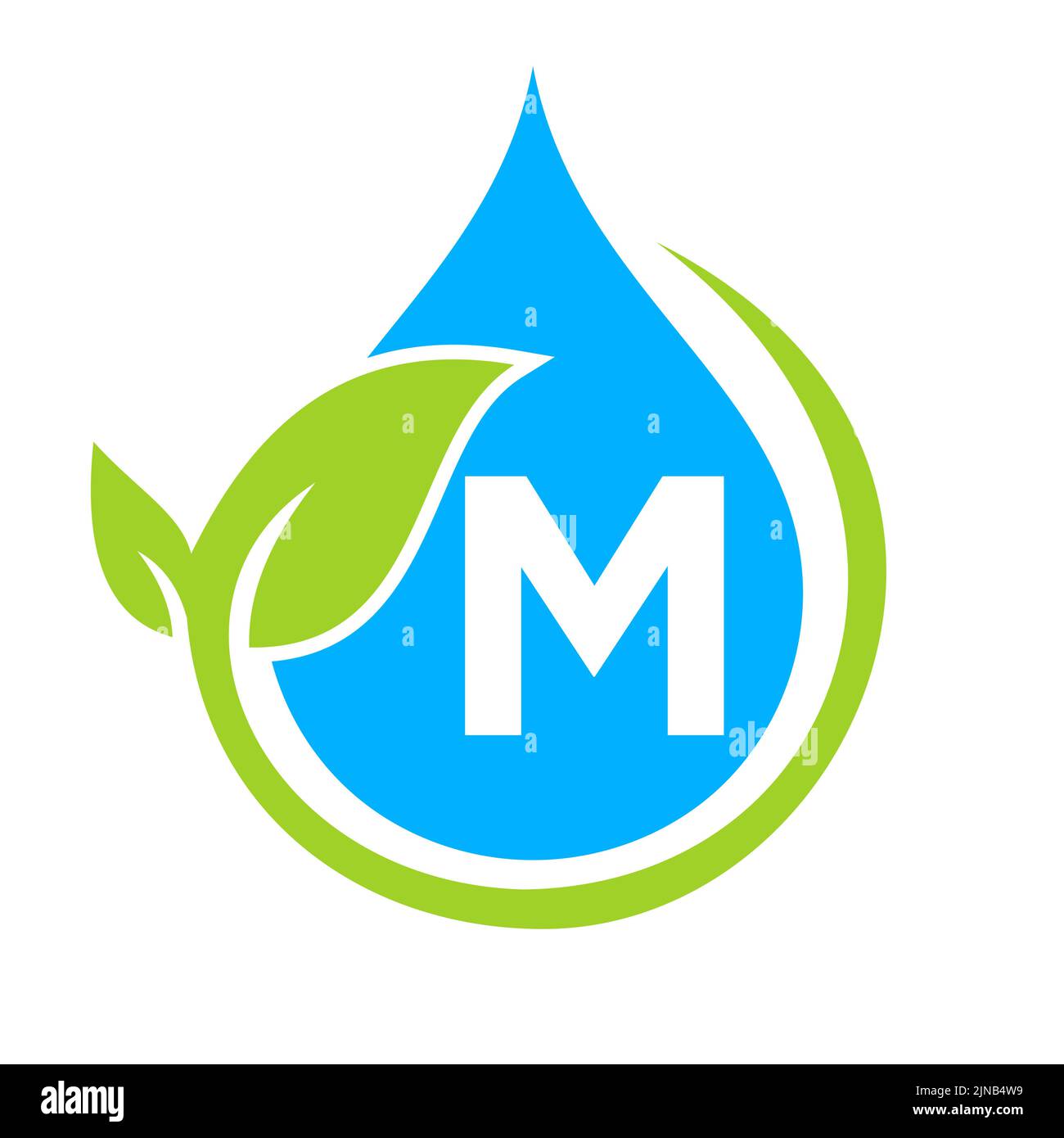 Eco Leaf and Water Drop Logo on Letter M Template. Letter M Water ...