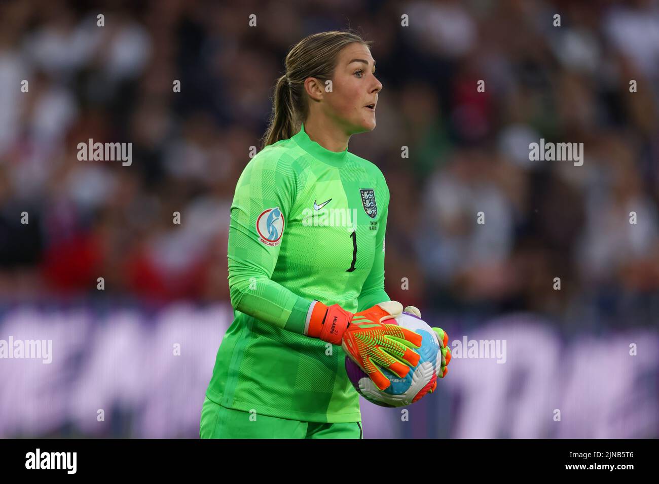 Sheffield, England, 26th July 2022. Mary Earps of England reacts during the UEFA Women's European Championship 2022 match at Bramall Lane, Sheffield. Picture credit should read: Jonathan Moscrop / Sportimage Stock Photo