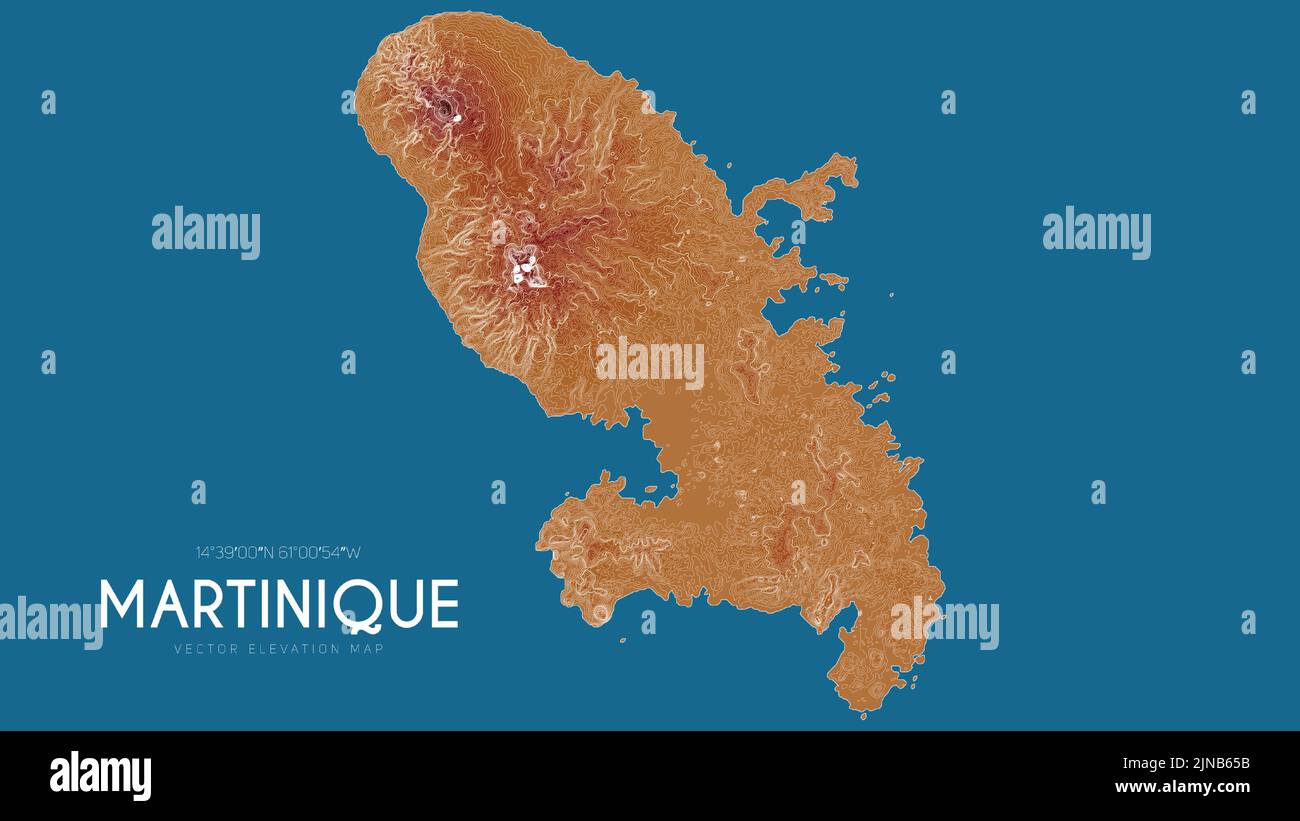 Topographic map of Martinique, Antilles archipelago, France. Vector
