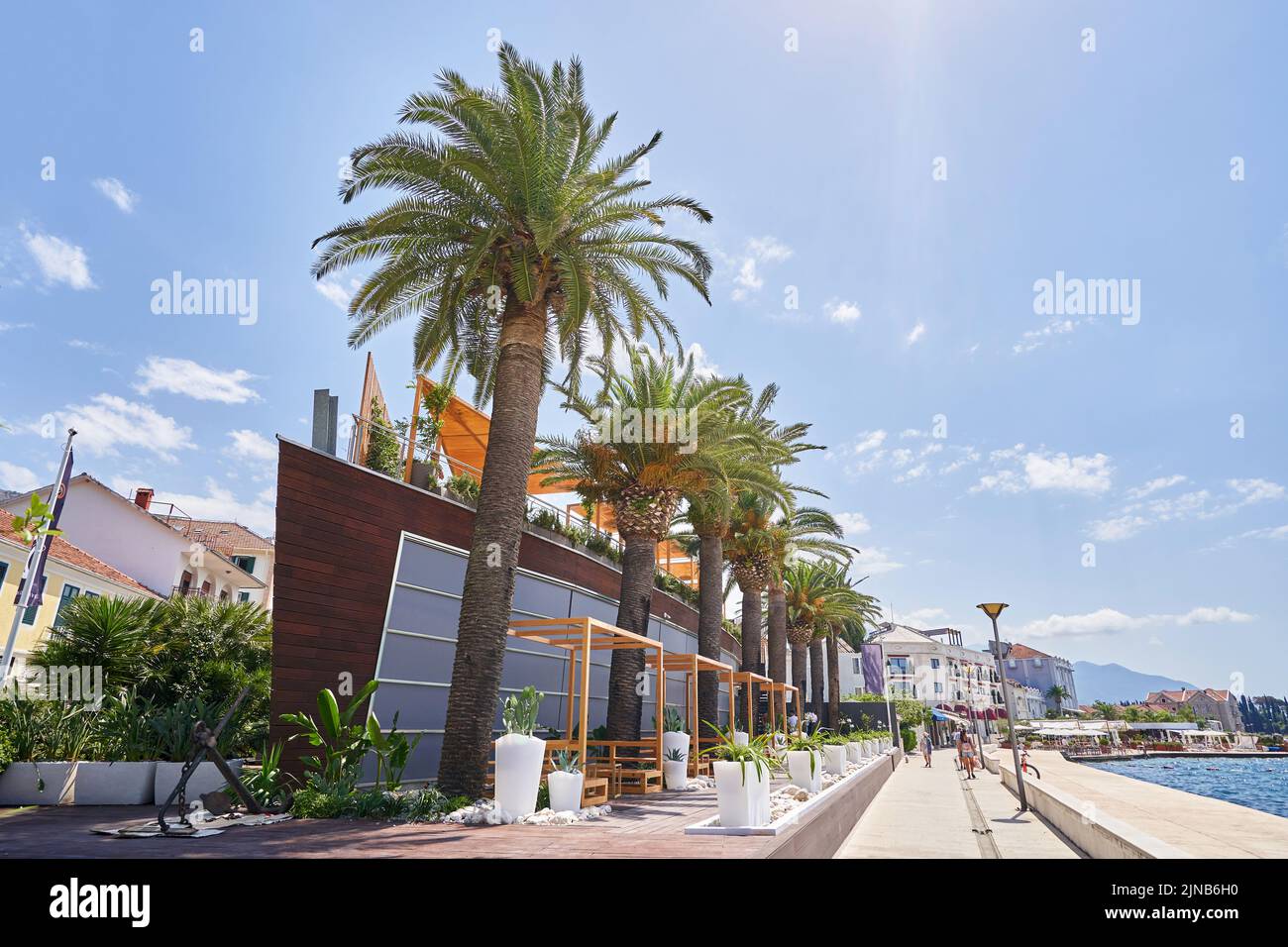 TIVAT, MONTENEGRO - JULY 17, 2021: Building of Casino and bar of Salon Prive Stock Photo