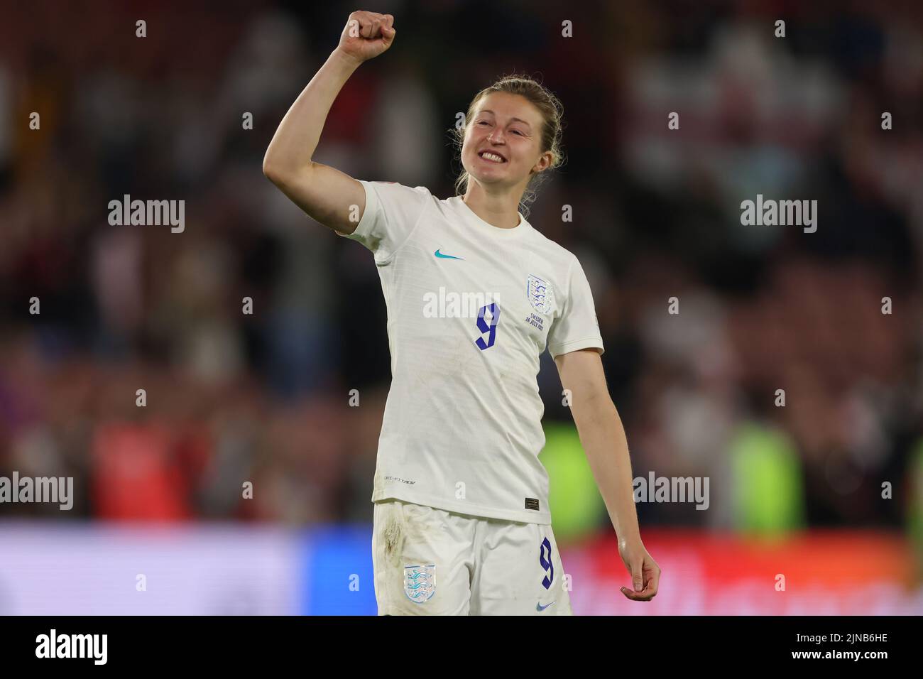 Sheffield, England, 26th July 2022. Ellen White of England celebrates following the final whistle of the UEFA Women's European Championship 2022 match at Bramall Lane, Sheffield. Picture credit should read: Jonathan Moscrop / Sportimage Stock Photo