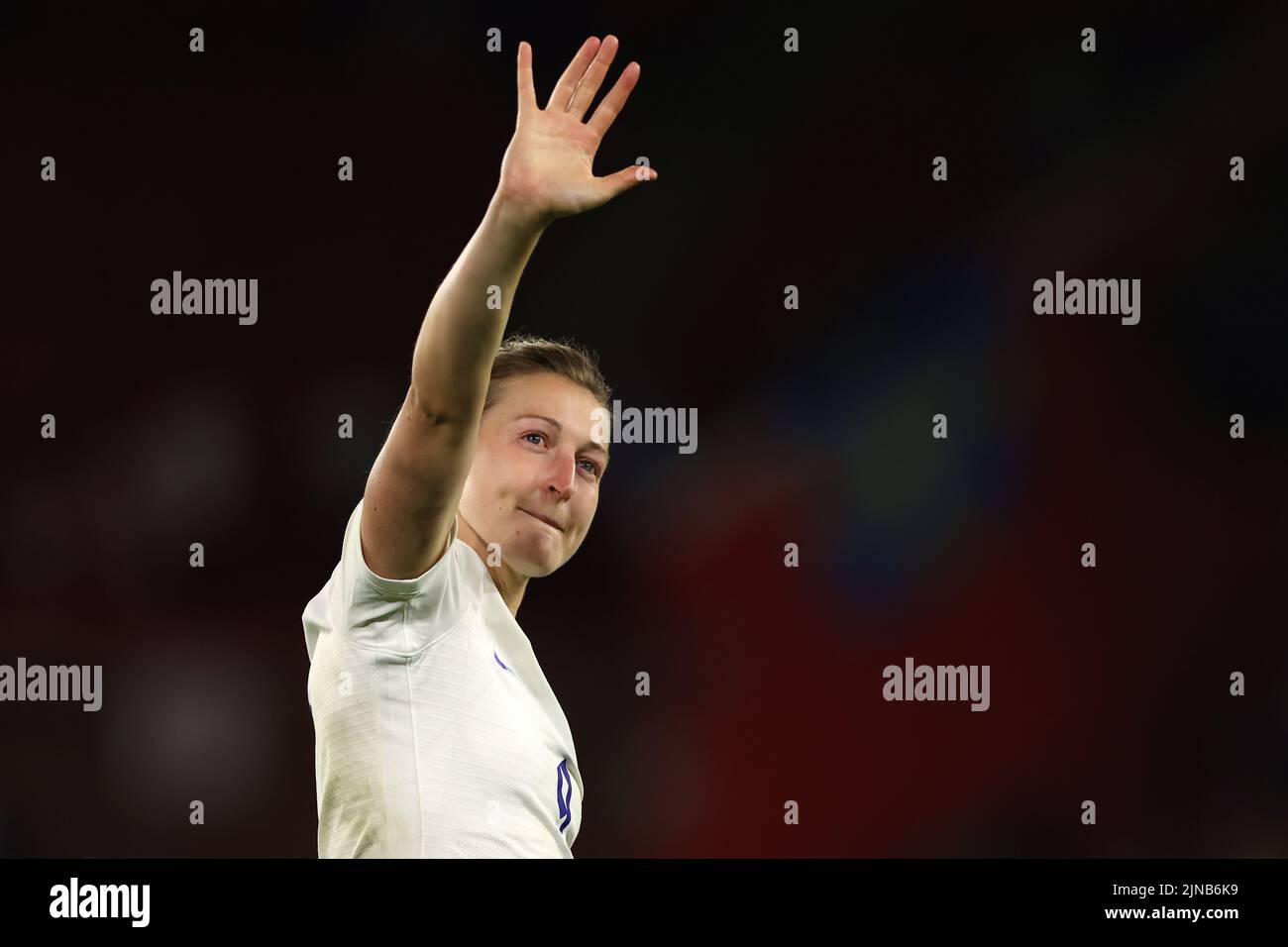 Sheffield, England, 26th July 2022. Ellen White of England waves to fans following the final whistle of the UEFA Women's European Championship 2022 match at Bramall Lane, Sheffield. Picture credit should read: Jonathan Moscrop / Sportimage Stock Photo