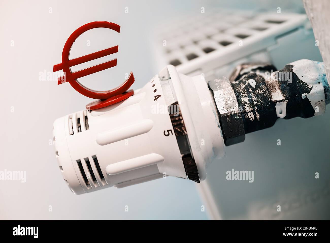 Euro Sign On Heating Thermostat, Symbol Photo Heating Costs And Gas Crisis Stock Photo