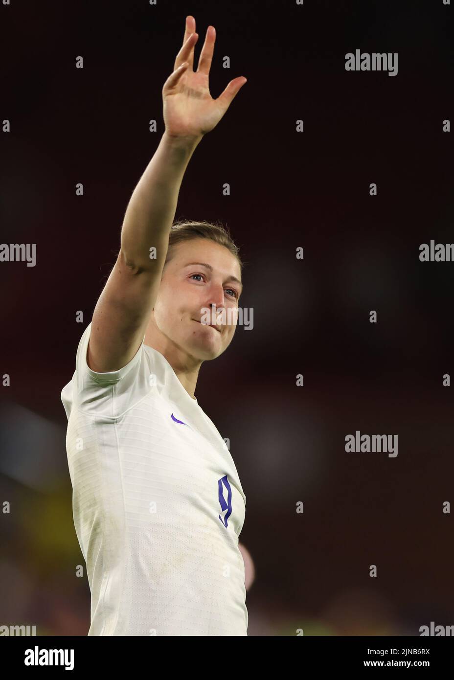 Sheffield, England, 26th July 2022. Ellen White of England waves to fans following the final whistle of the UEFA Women's European Championship 2022 match at Bramall Lane, Sheffield. Picture credit should read: Jonathan Moscrop / Sportimage Stock Photo