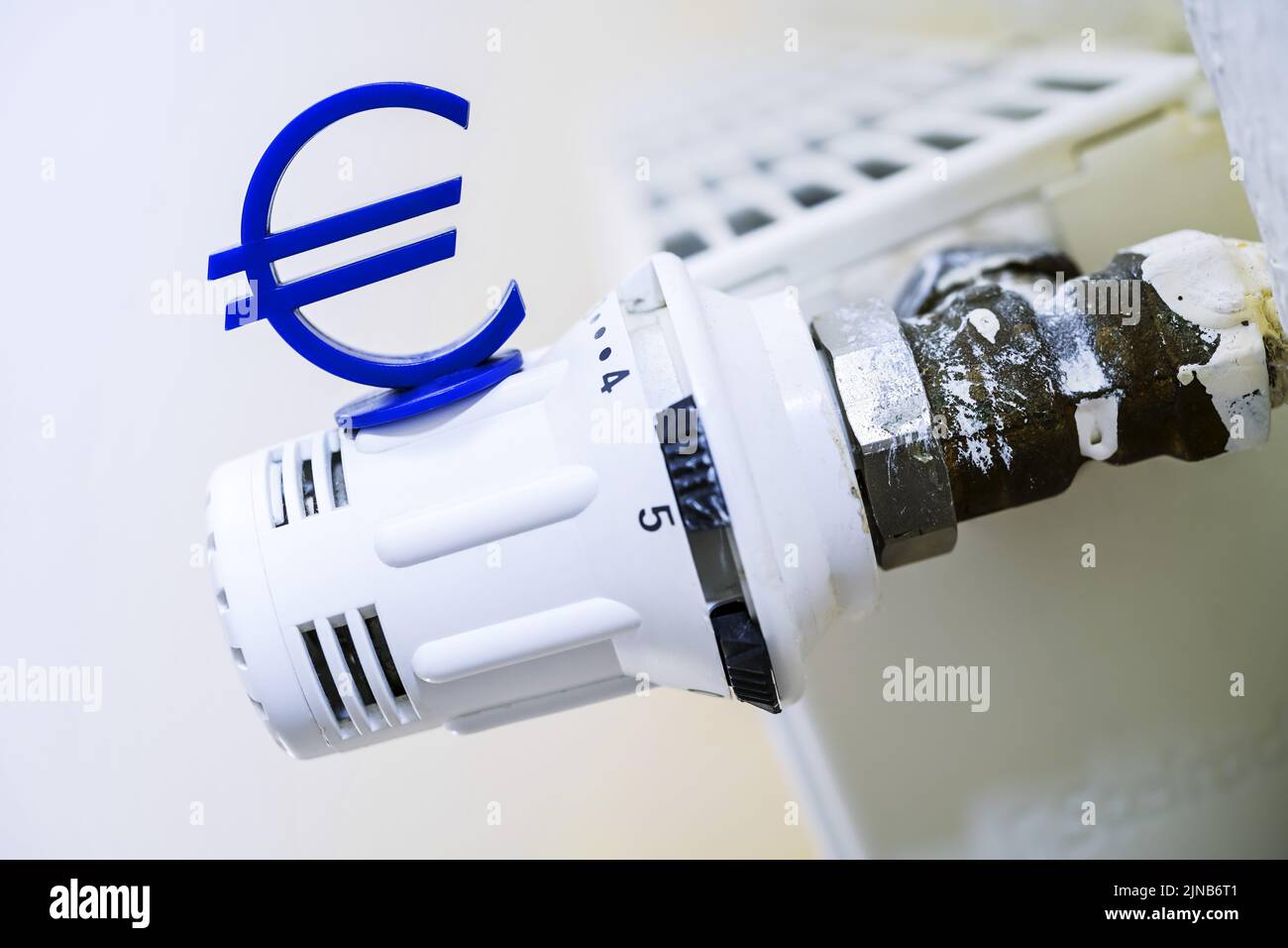 Euro Sign On Heating Thermostat, Symbol Photo Heating Costs And Gas Crisis Stock Photo