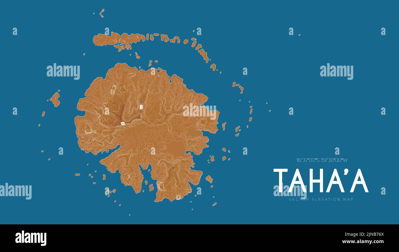 Topographic map of Tahaa, Society Islands, French Polynesia, Pacific Ocean. Vector detailed elevation map of island. Geographic elegant landscape Stock Vector