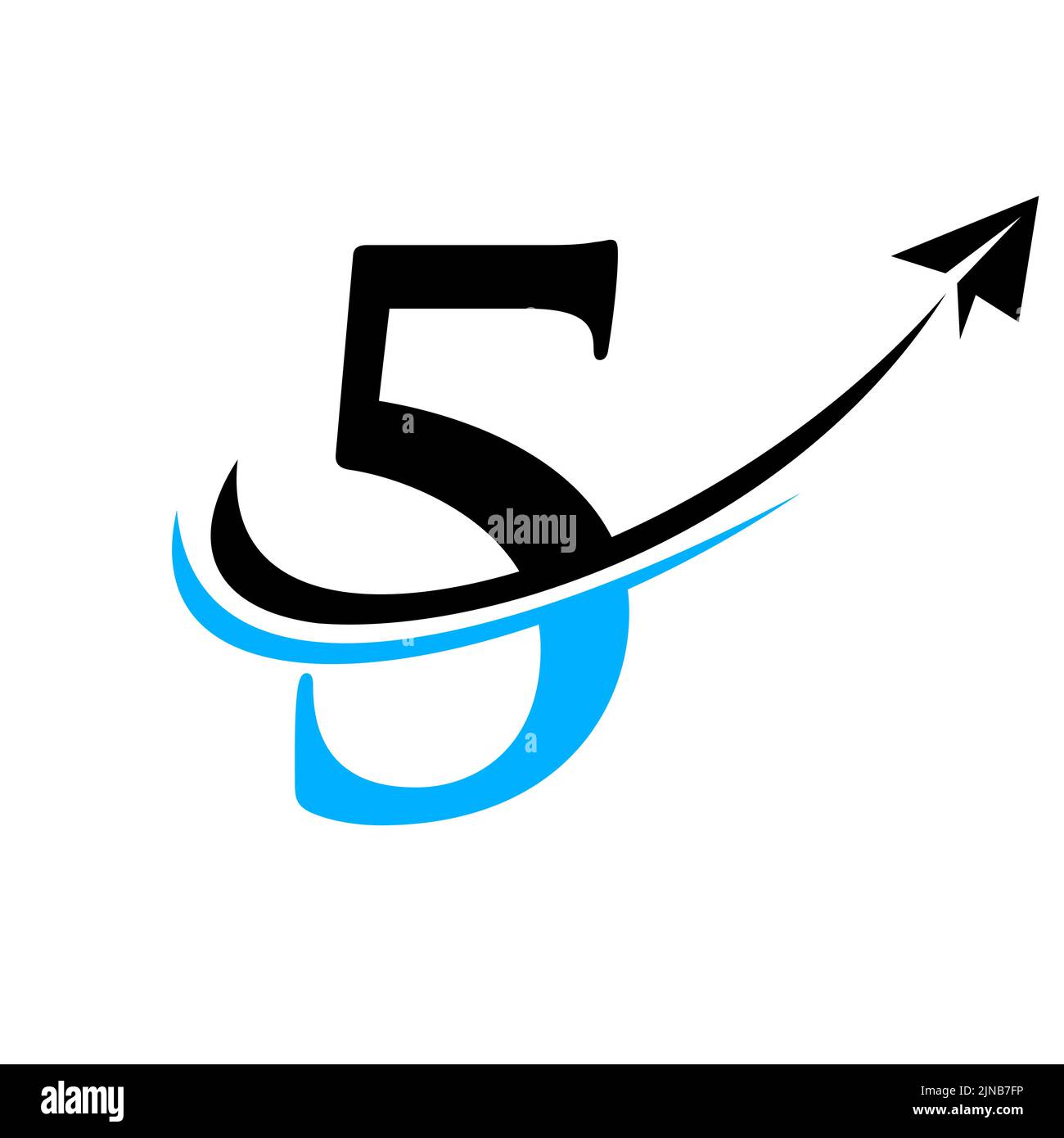 Travel Logo On Letter 5 Vector Template. Letter 5 Air Travel Logo Design Stock Vector